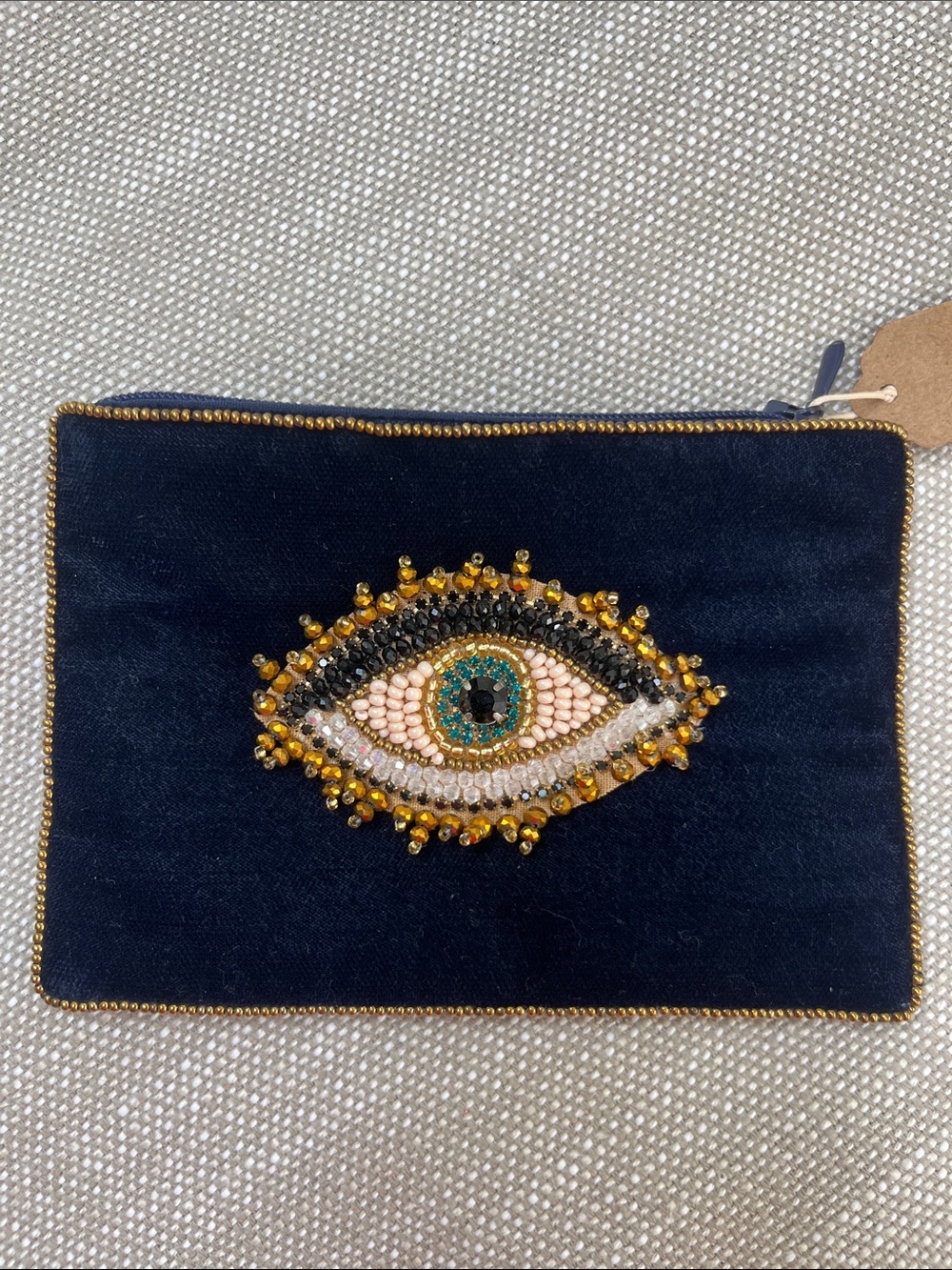 New Rare Evil Eye Beaded Zippered Pouch Bag Purse Velvet Blue Canada